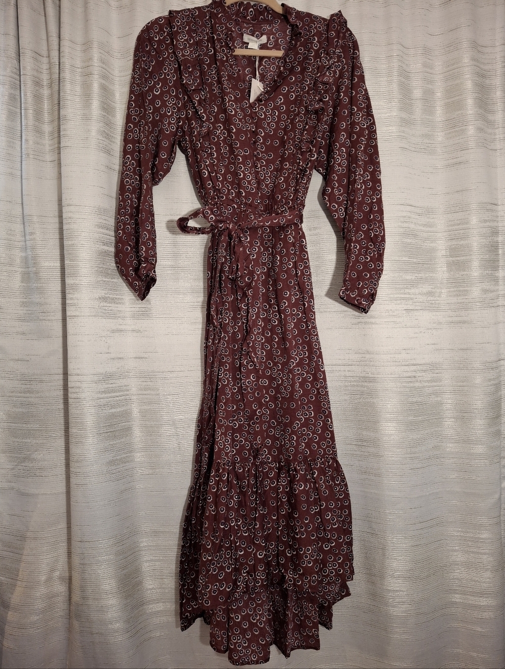 Outerknown Stardust Midi Plum Floral Button-Front Dress Small